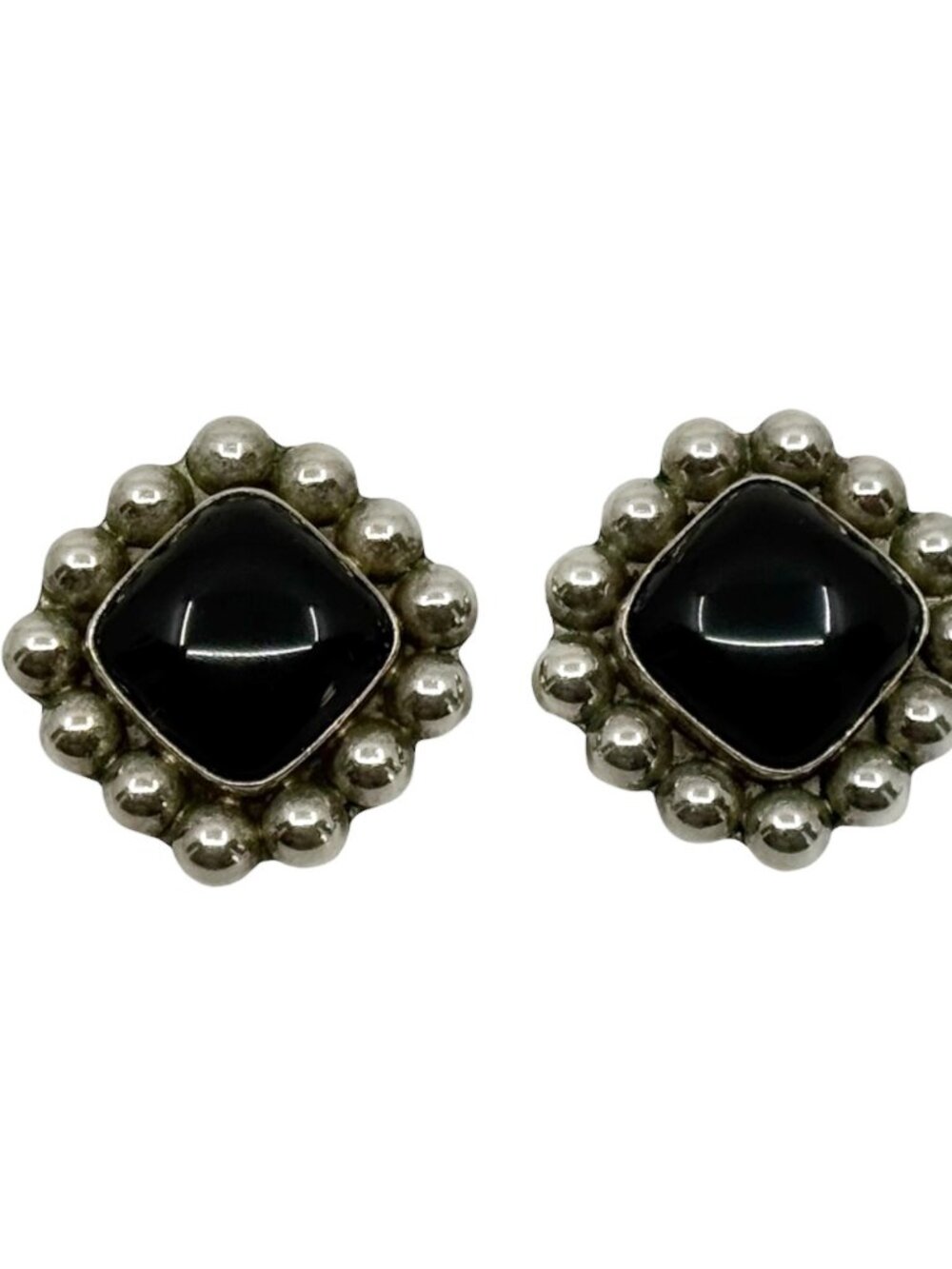 Mexican sterling silver onyx clip on earrings - GM201